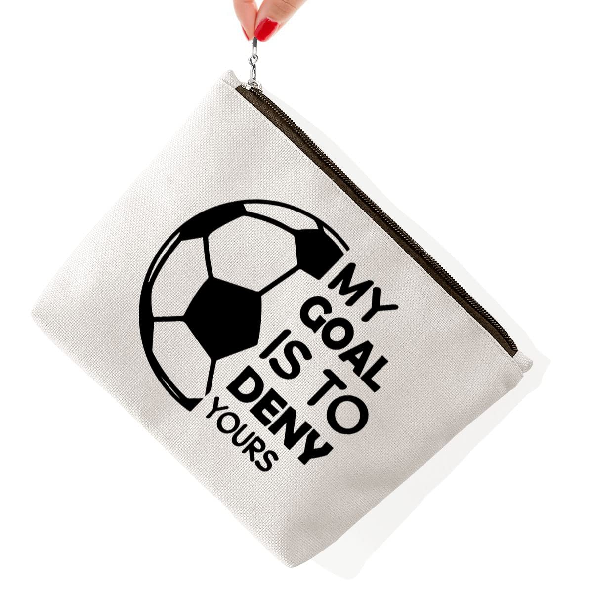 BiuNiuring Soccer Goalkeeper Gifts for Women, Girls Soccer Bag, Soccer Gift for Soccer Lover, Soccer Makeup Bag, My Goal Is to D