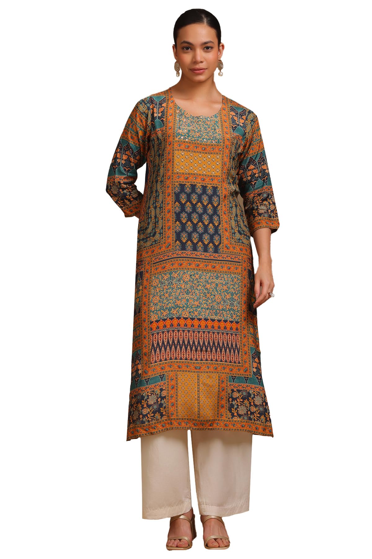 Soch Women Viscose Muslin Botanical Print Kurta with Sequins