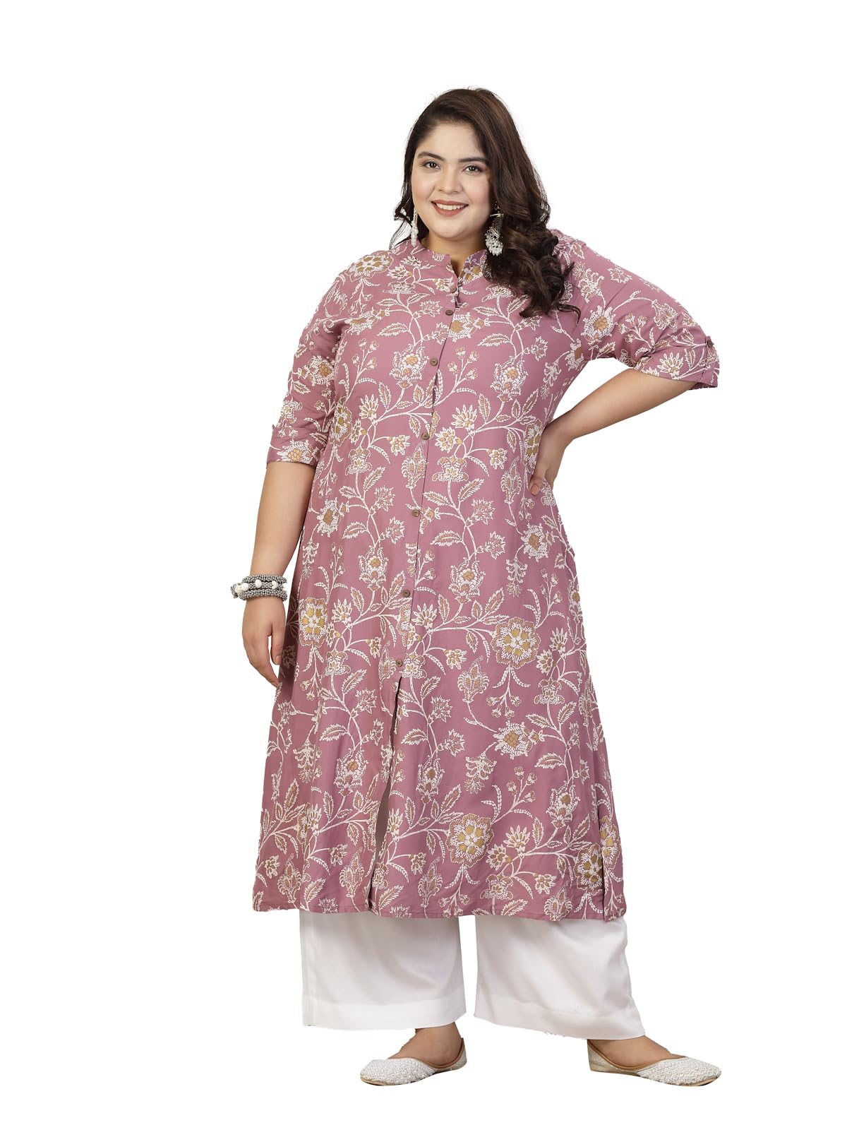 Stylum Plus Size Women Floral Print Rayon A-Line Kurta (FIONAMAUVEPLUS48_Mauve, 4XL)