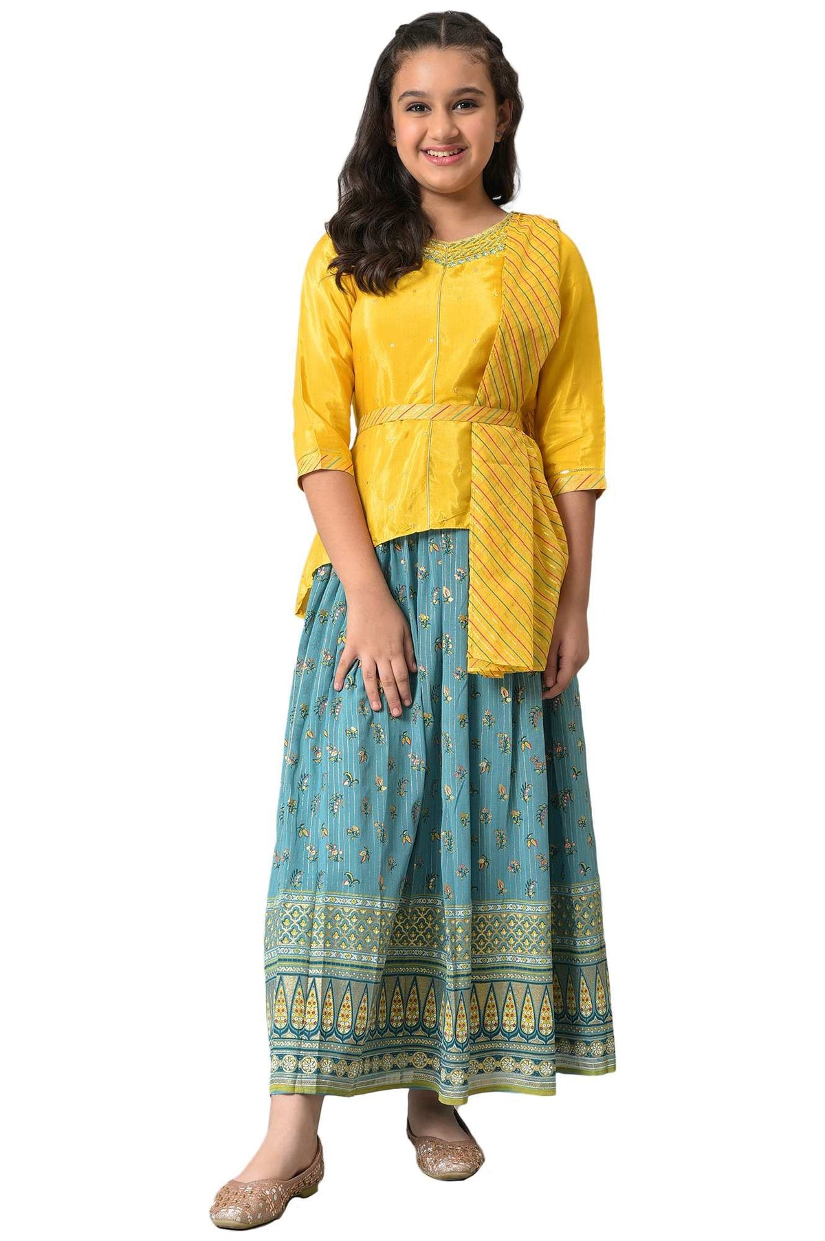Aurelia GirlS Polyester Kurta-Skirt-Dupatta (22Aug10207B-604490_Yellow