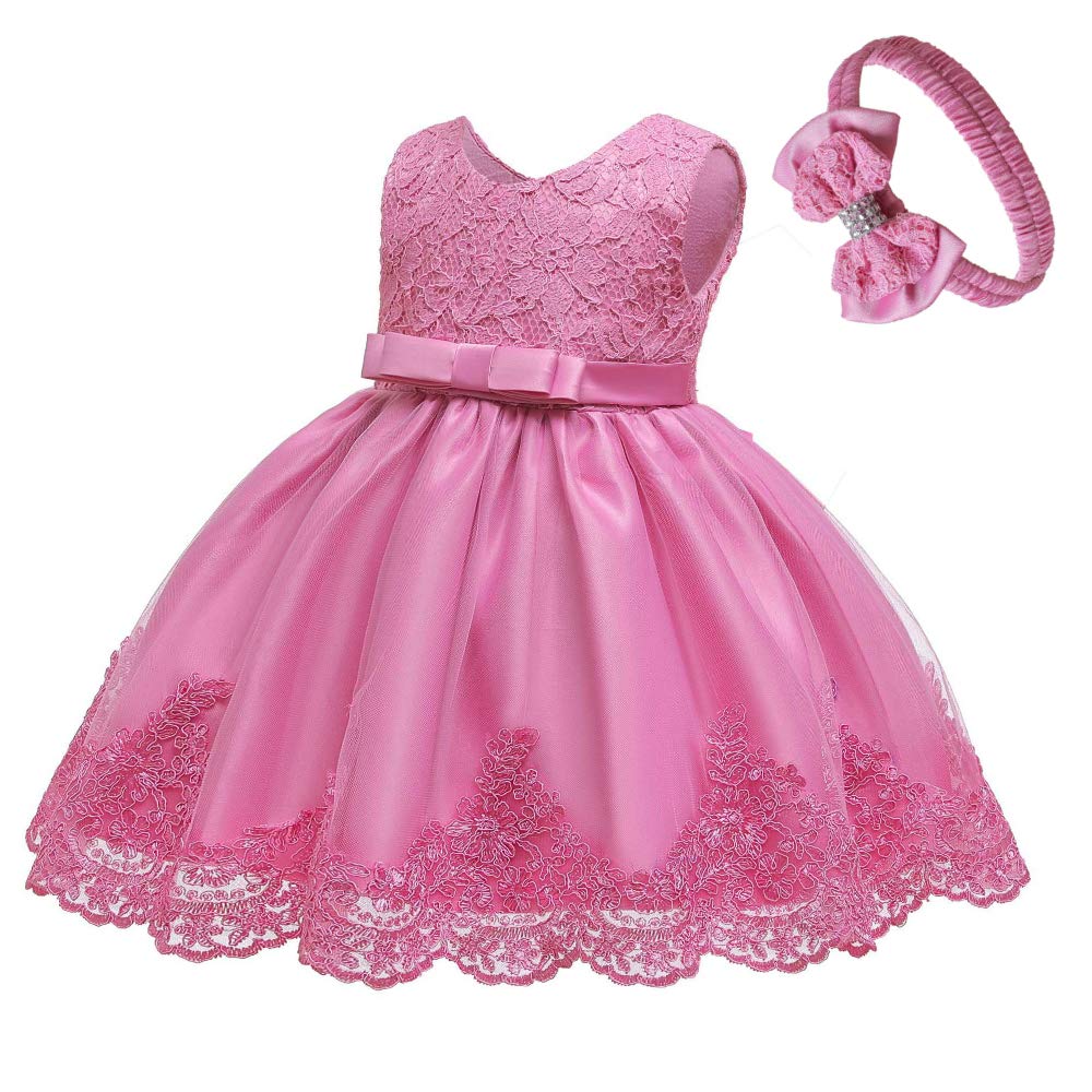 Lottle Girls Christmas Embroidery Lace Dresses Infant Easter Halloween Wedding Formal Event Dress(Dust Pink,120)