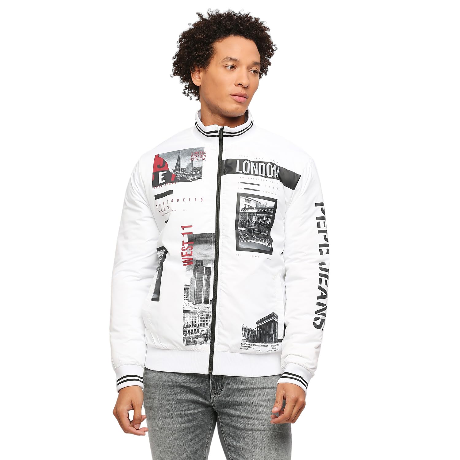 White Photographic Printed Kamachi Fit Jacket