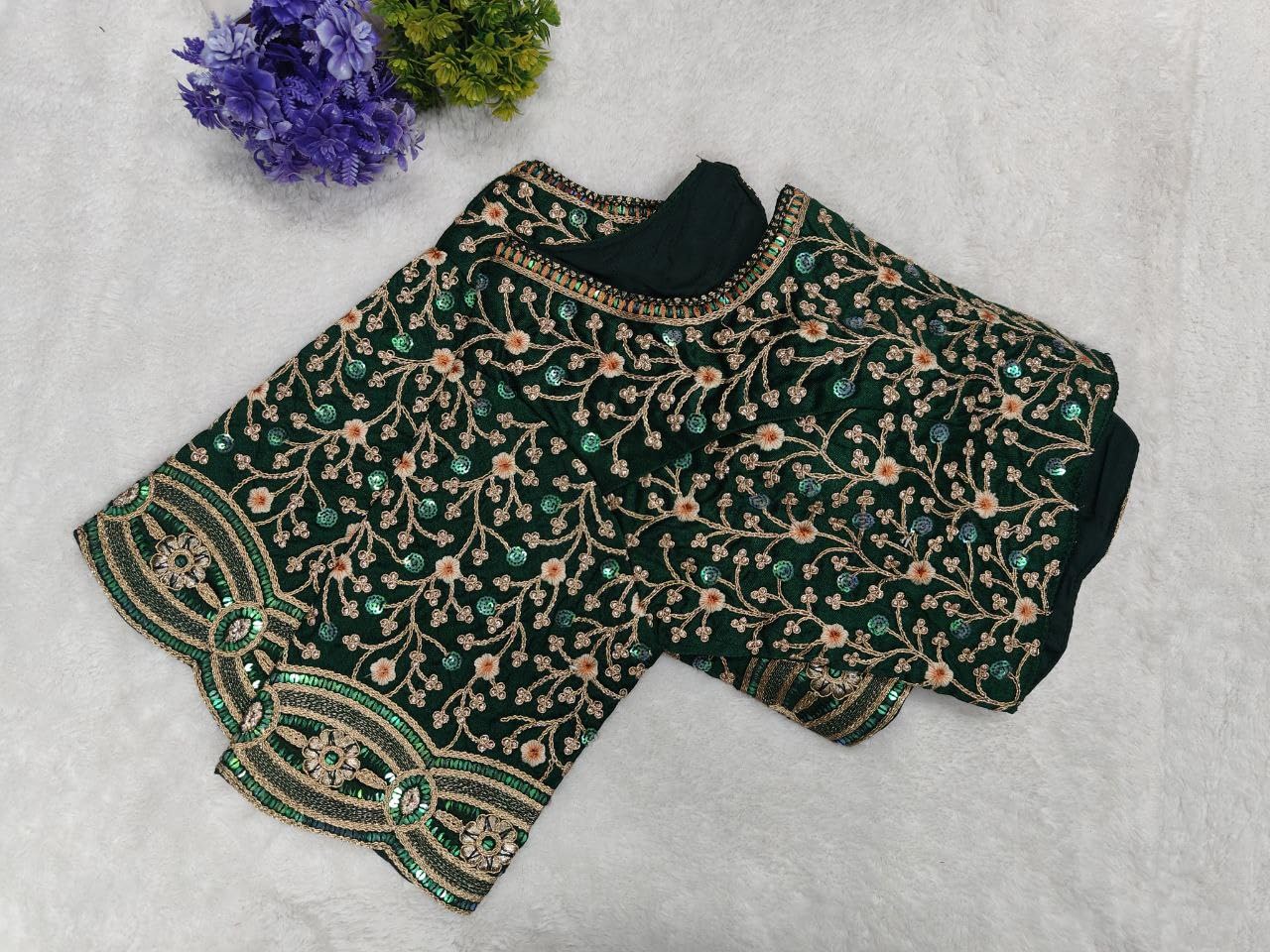 Pujia Mills WomenS Readymade Bridal Embroidery Golden Coding Multi Sequin Thread Work Indian Ethnic Designer Stitched Half Slee