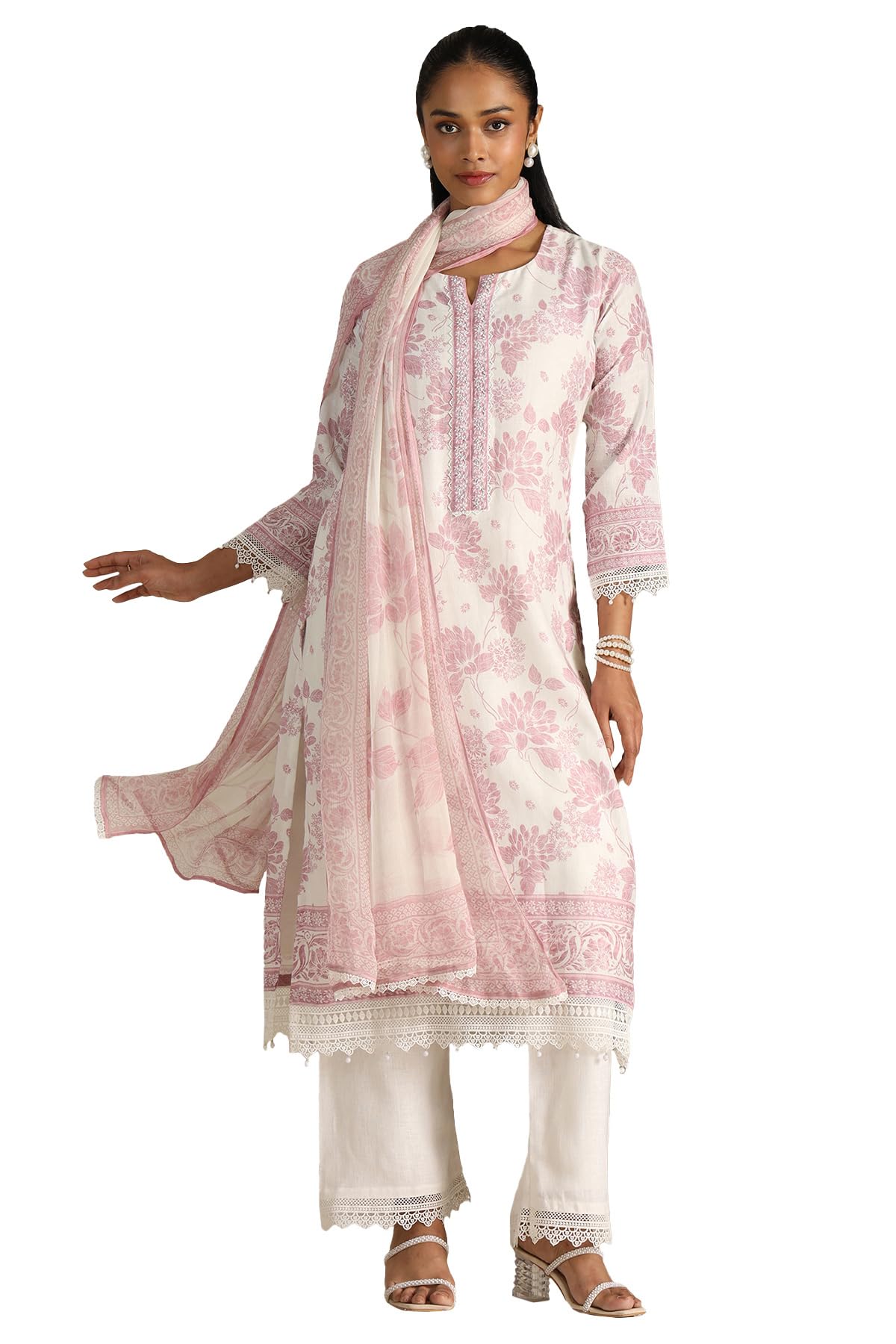 Soch Women Linen Floral Print Suit Set with Sequins