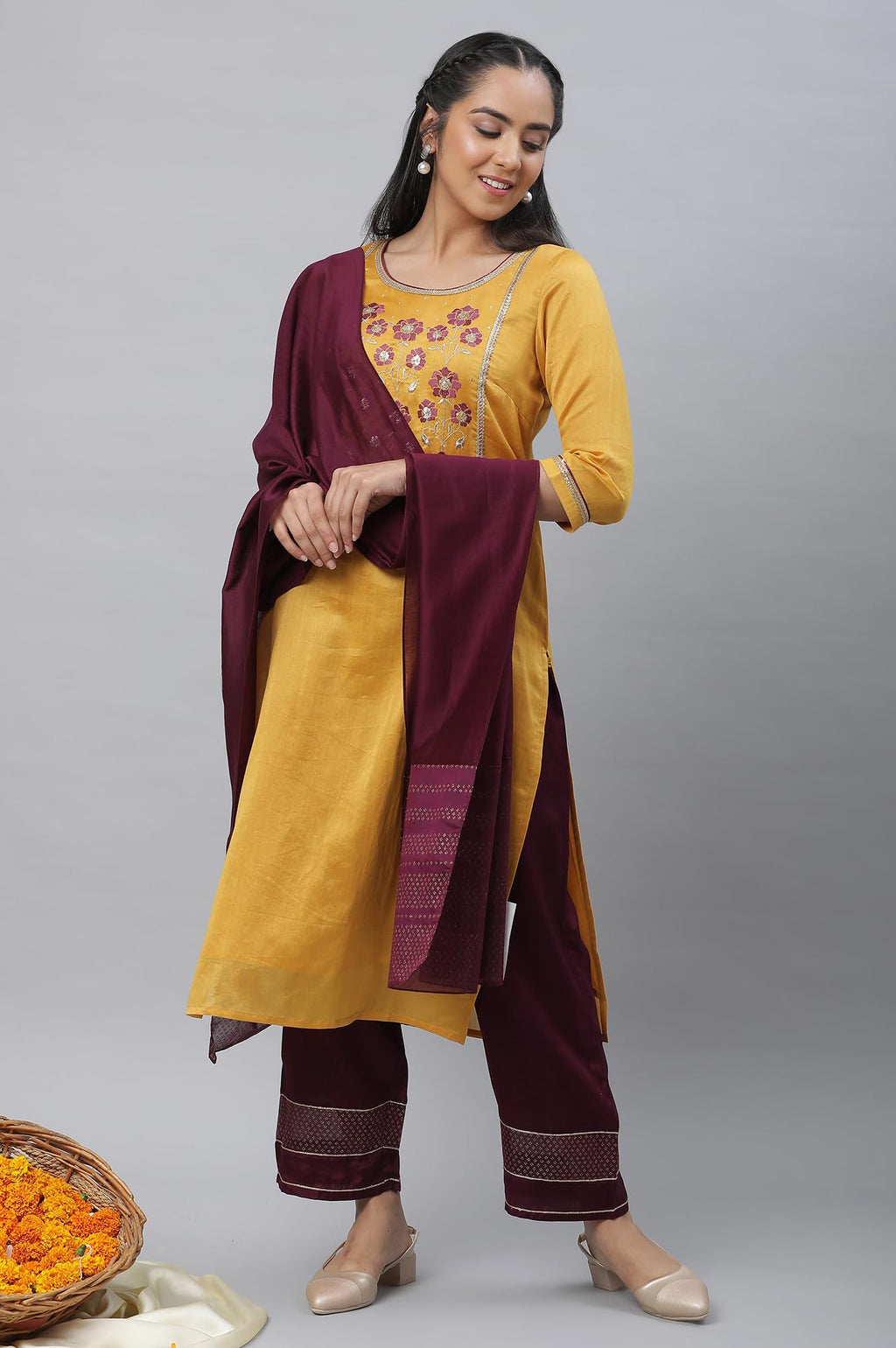 Aurelia Women Kurta, Palazzo & Dupatta 23AUAS14190-704231-Yellow-XL