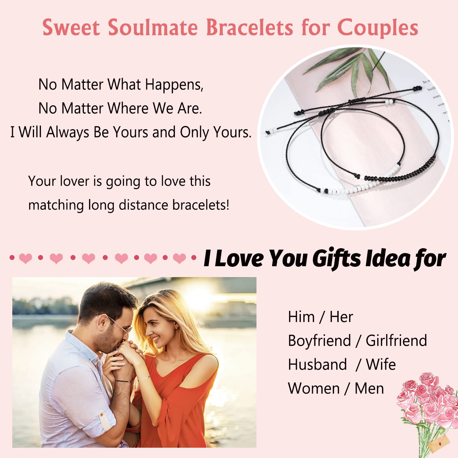 UNGENT THEM Matching Couples Bracelets Ideas Soulmate Jewelry Long Distance Relationship Anniversary Christmas Valentine's Day G
