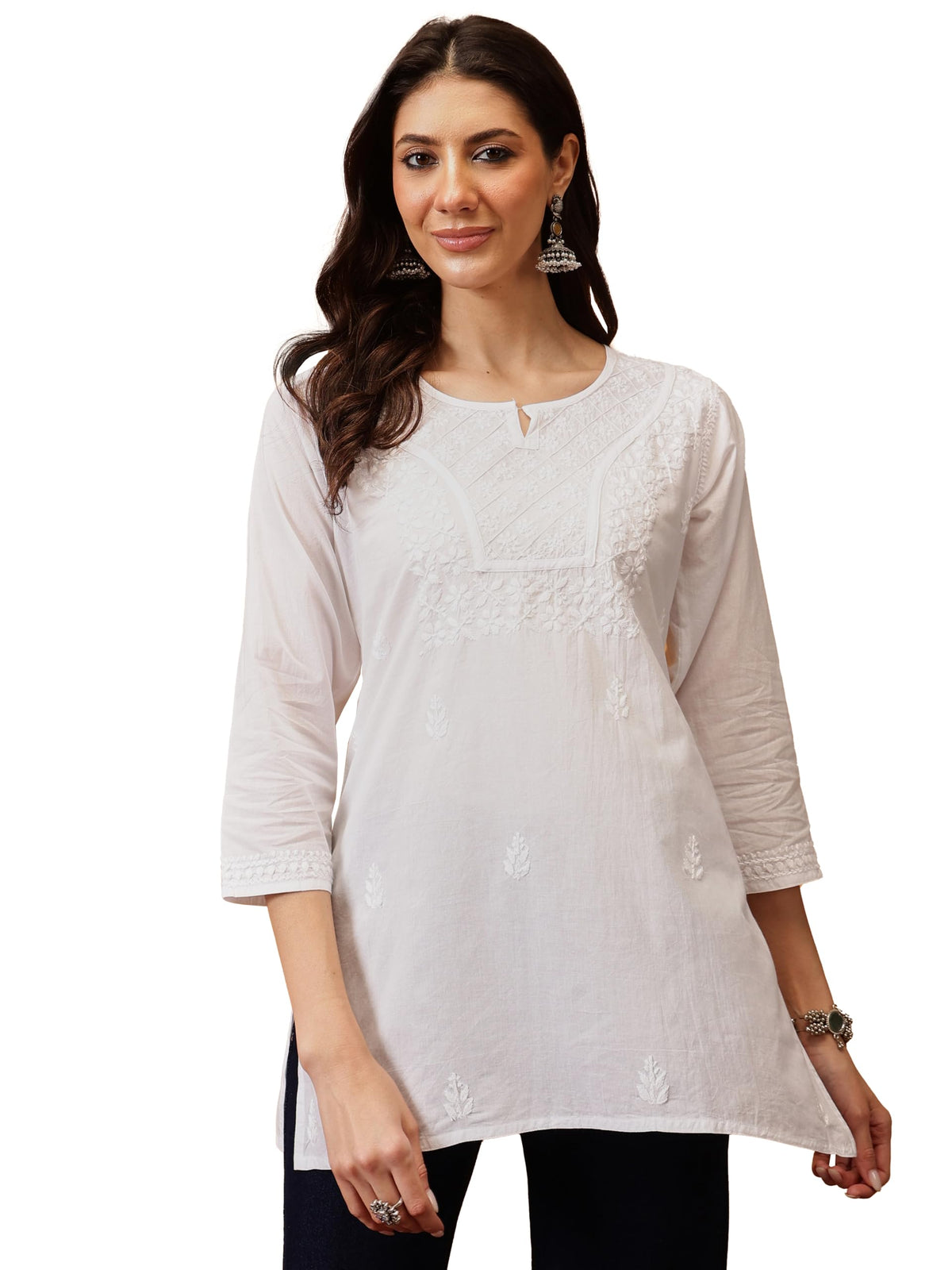 Ada Lucknowi Hand Embroidered Chikankari Cotton Short Kurta Kurti Tunic Top For Women A911364 White (2Xl) 2