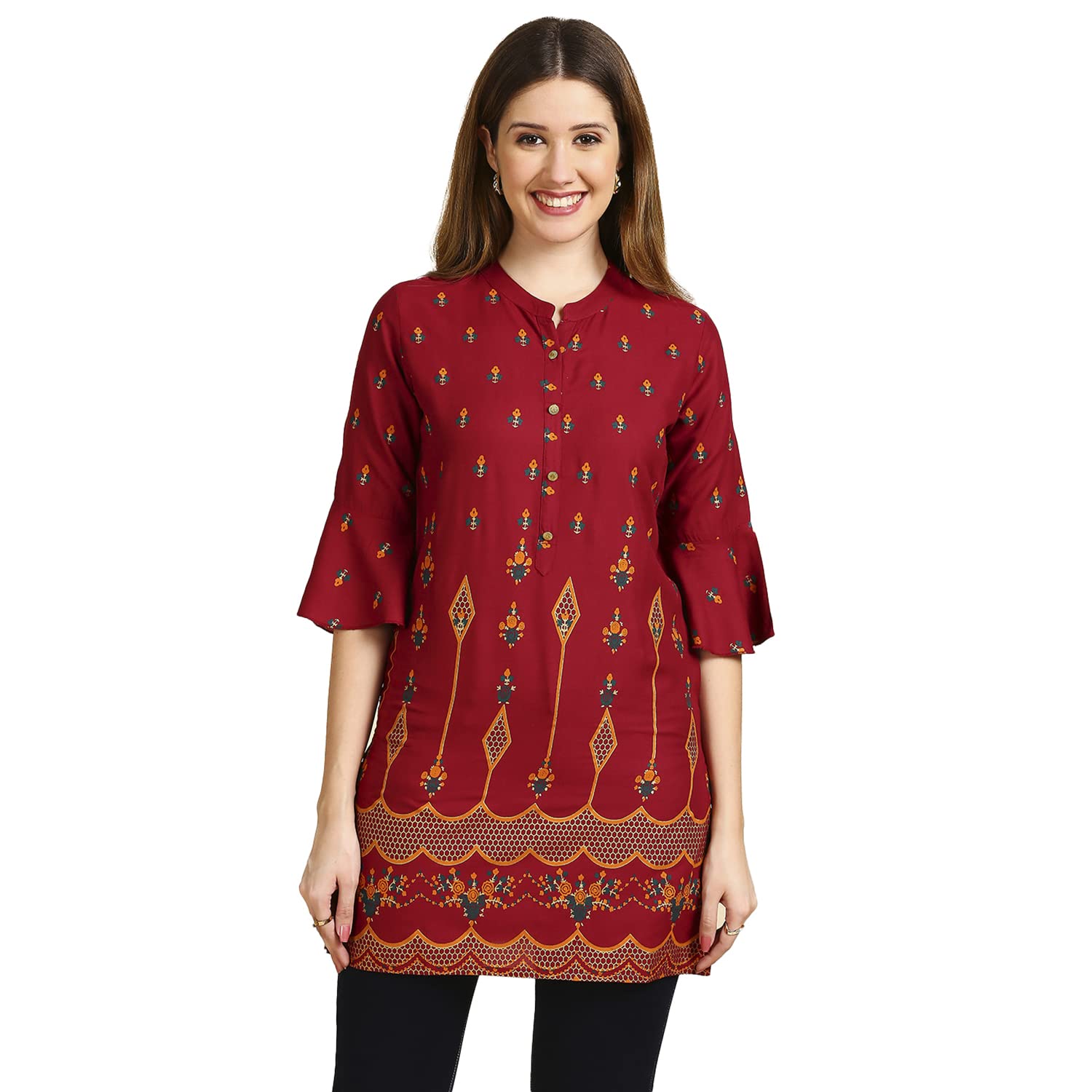Anubhutee Maroon Floral Printed Straight Short Cotton Kurti For Women