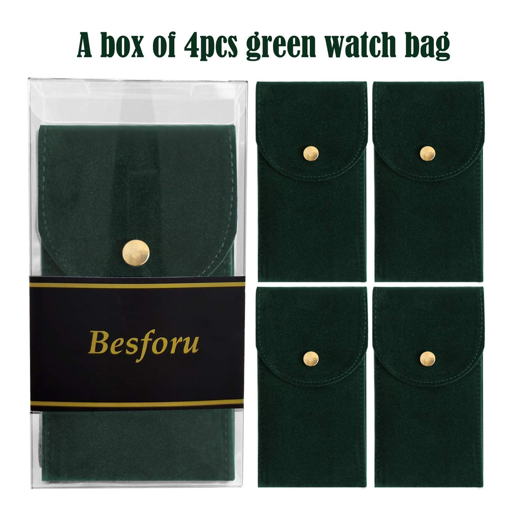 Besforu 4PCS Watch Travel Case for Men and Women Portable Velvet Watch Pouch Watch Storage Bag and Organizer (4-GREEN)