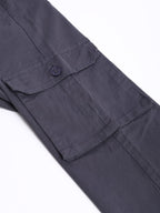 Dennis Lingo Mens Solid Cotton Casual Mid Rise Ankle Length Multi-Pocket Tapered Fit Stretchable Cargo Pant/Trousers (Steel Gre