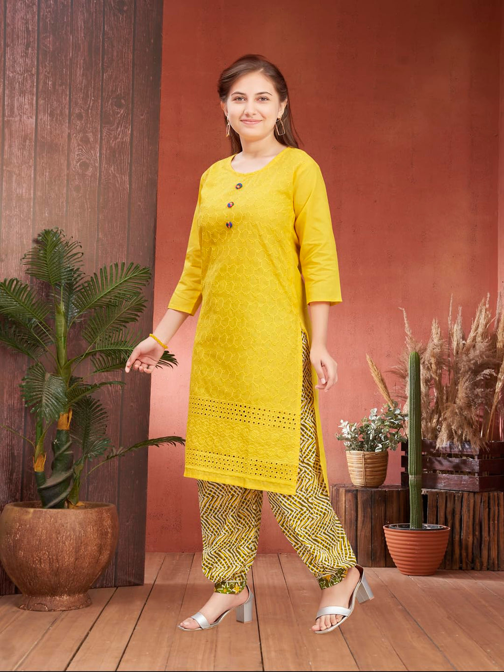 Aarika Girls Casual Wear Yellow Colour Embroidery Cotton Kurti (7-15 Years)