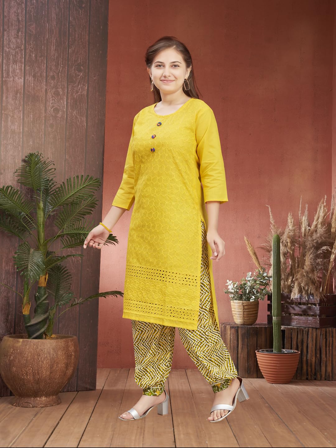 Aarika Girls Casual Wear Yellow Colour Embroidery Cotton Kurti (7-15 Years)