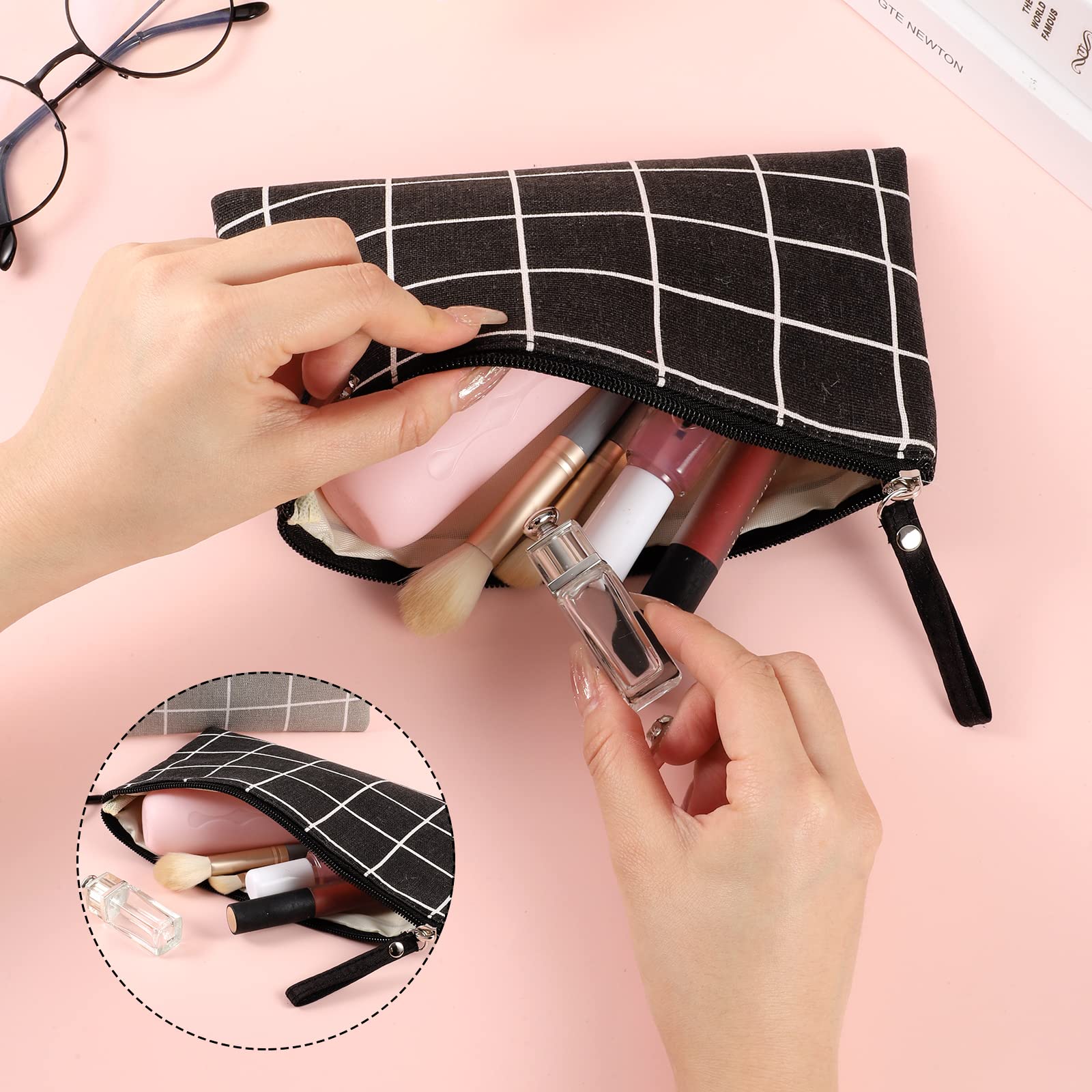 SUMAJU 2 Pcs Small Cosmetic Bag, Multi-Function Canvas Cosmetic Pouch Small Zipper Pouch Makeup Bag Purse Pouches Cute Makeup Po