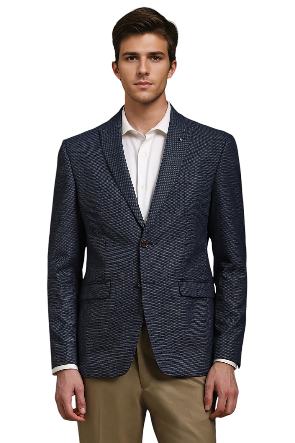 Men Navy Slim Fit Textured Formal Blazer