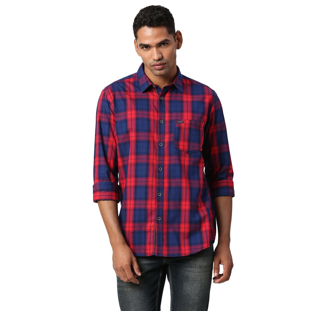 Pepe Jeans MenS Checkered Regular Fit Shirt (Pm307922_Red M)
