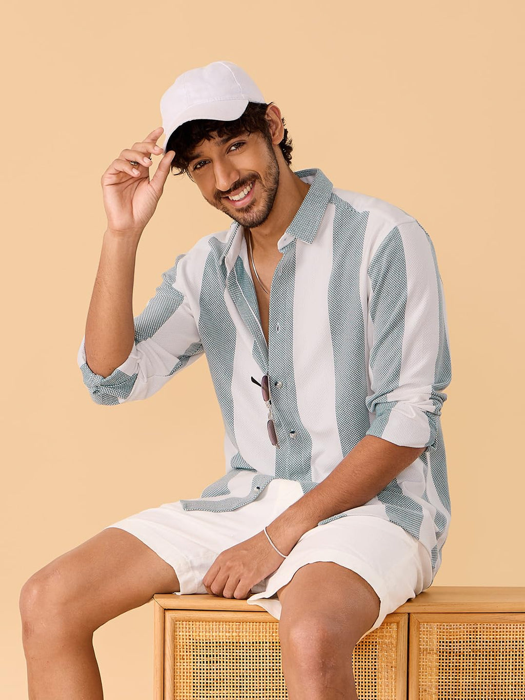 The Souled Store Original Textured Stripes: Arctic White Men Knit Shirts