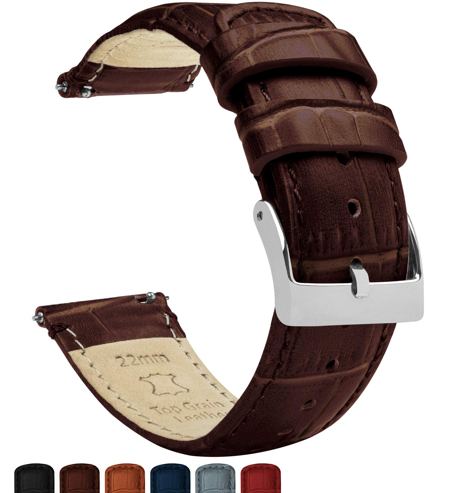 18mm Crimson Red - BARTON Alligator Grain - Quick Release Leather Watch Bands