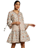 Libas WomenS Cotton A-Line Knee Length Dress (26947_Beige