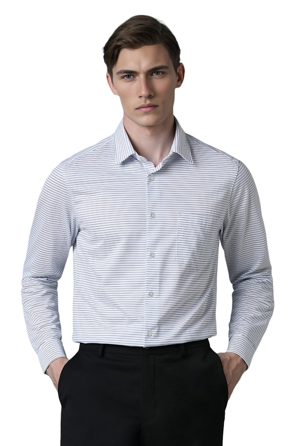 Louis Philippe Poly MenS Cotton Striped Slim Fit Shirt (Lpsfmslfo82322_White, 40
