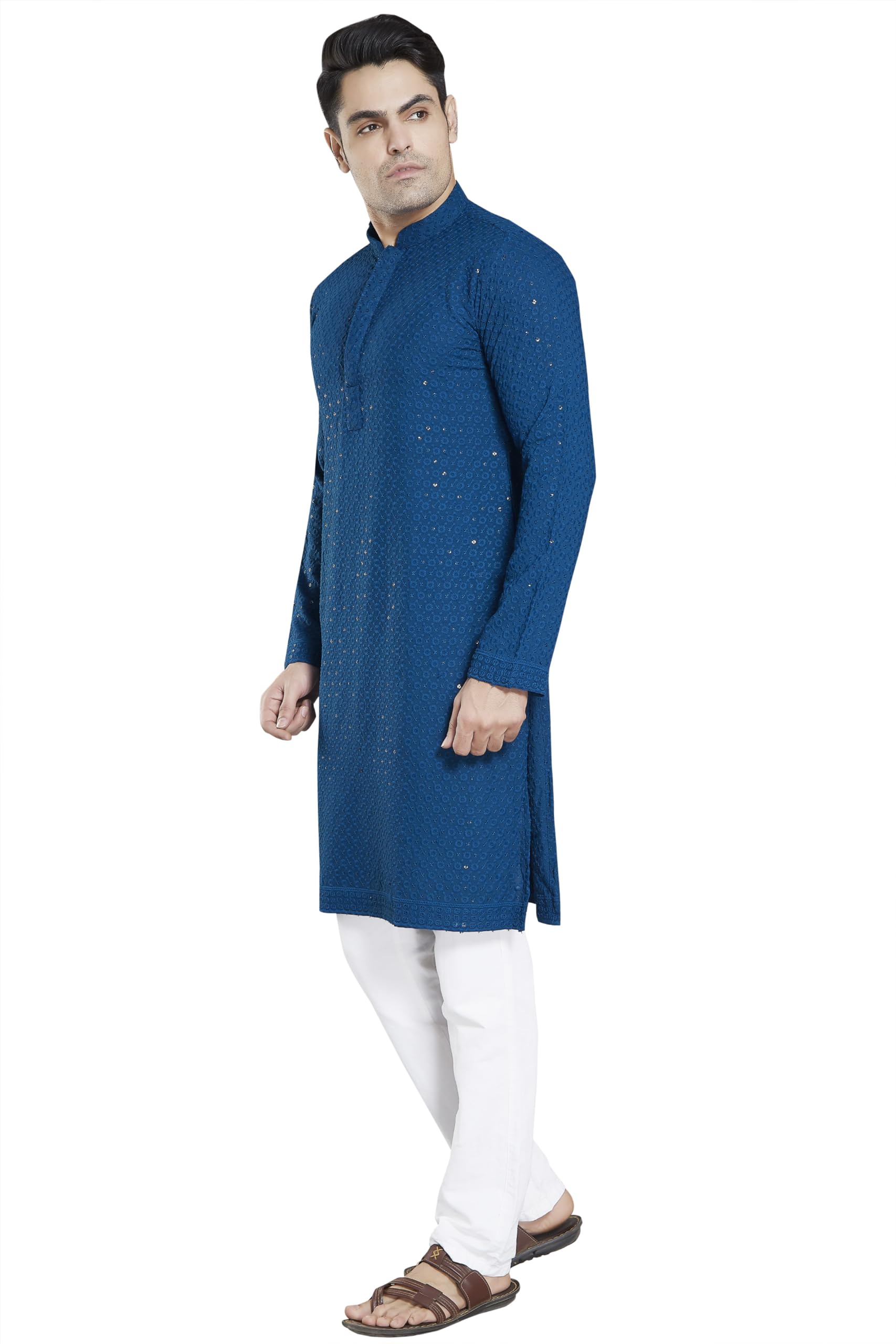 DIVISIVE Mens Sequince Embroidered Cotton Blend Only Slim Fit Kurta (DKRT17_XL_Teal)