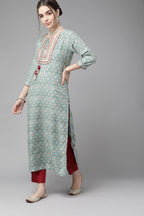 Varanga WomenS Sea Green Floral Embroidered Kurta  Ethnic, Stylish & Comfortable - Perfect For Casual & Formal Occasions (Small