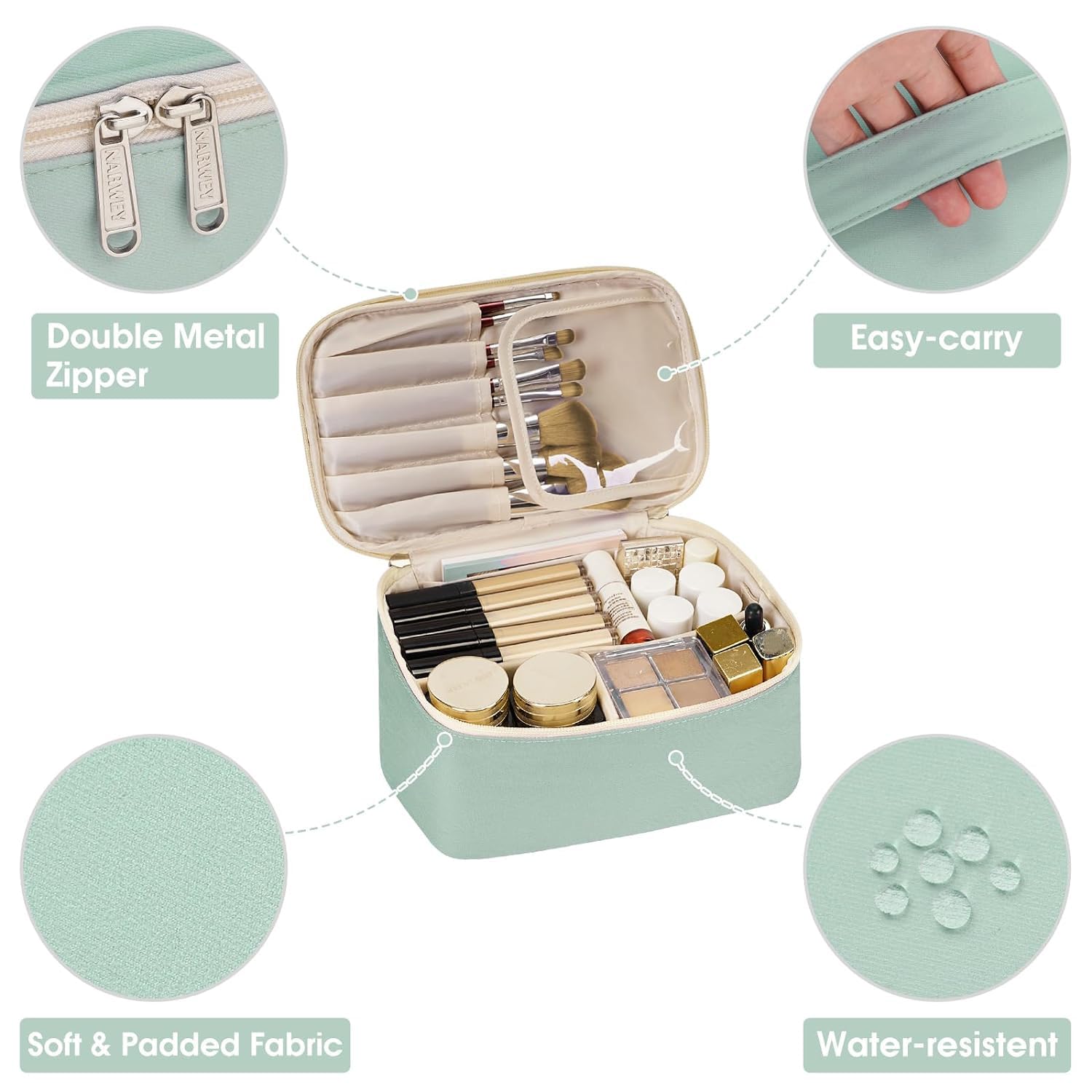 Narwey Travel Makeup Bag Large Cosmetic Bag Make up Case Organizer for Women