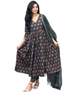 ANNI DESIGNER Womens Rayon Blend Anarkali Printed Kurta with Pant & Dupatta (Sanjini Green_L_Green_Large)