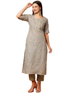 ANNI DESIGNER Womens Cotton Blend Printed Straight Kurta with Pant (BATAKLI-Pista_S_Pista_Small)