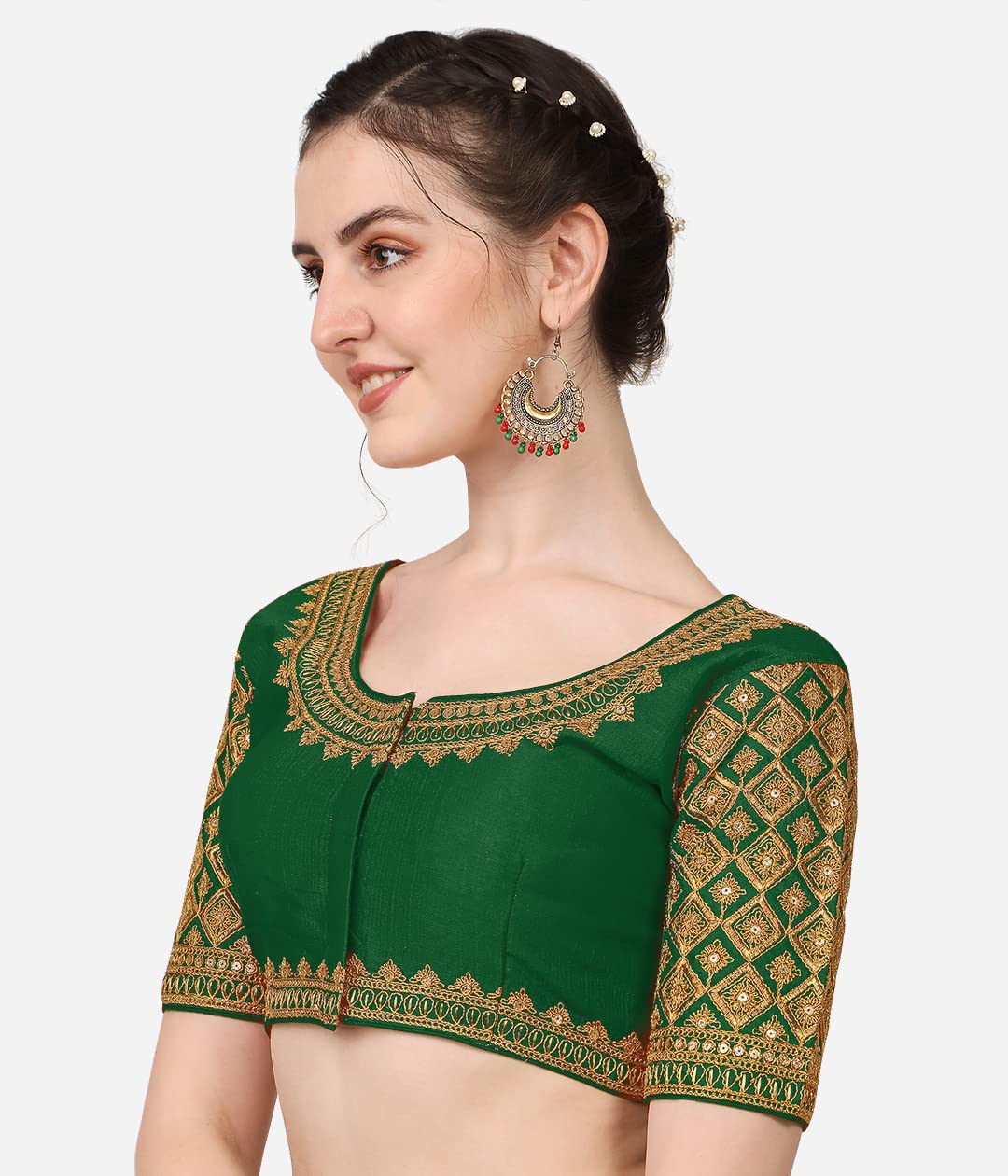 Pujia Mills WomenS Embroidery Handwork Sequence Work Heavy Sleeves Readymade Blouse