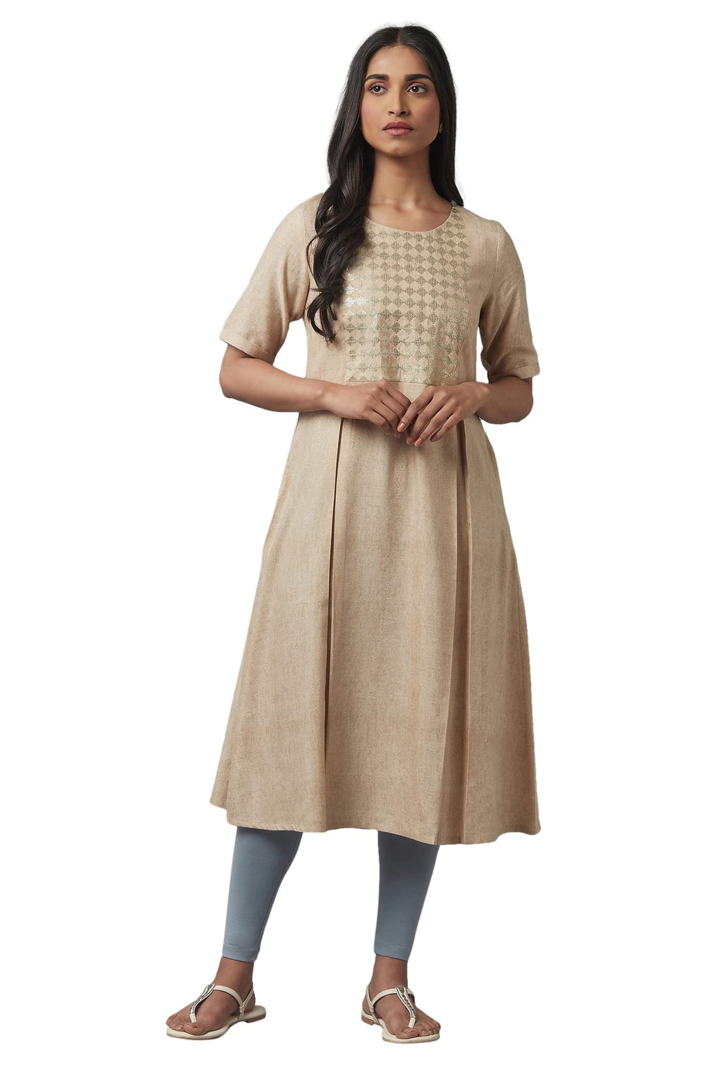 W For Woman Women'S Rayon Regular Kurta (22Few17270-116738_Almond Beige_M)