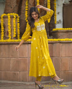 ANNI DESIGNER Womens Rayon Blend Floral Straight Kurta with Pant (ANVESHI-CLRS_Yellow_Medium)
