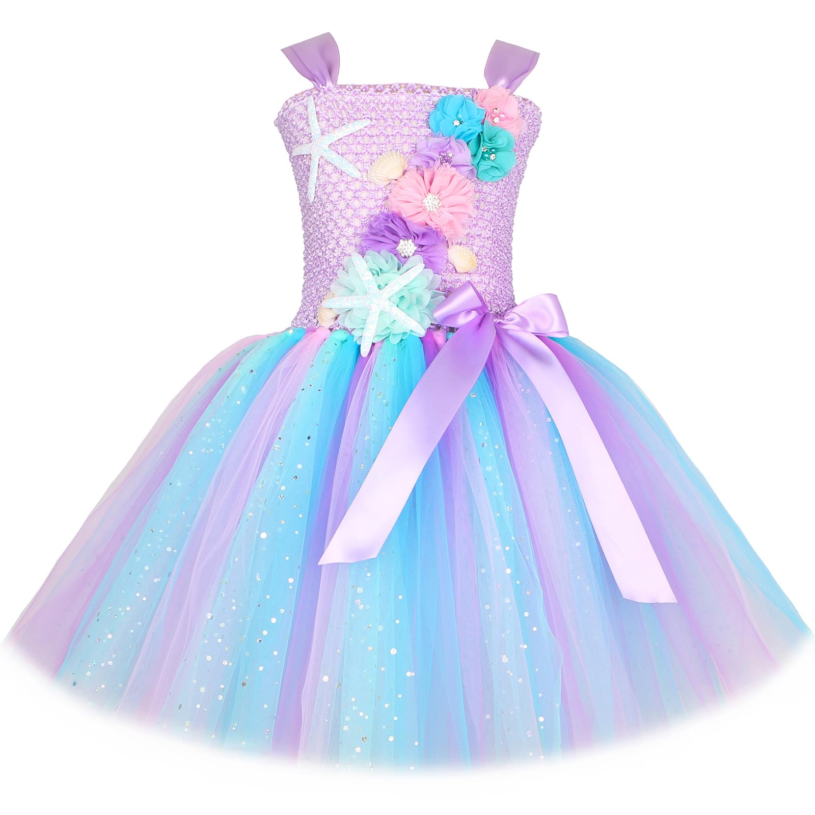 HJTT Mermaid Costume for Girls LED Light Up Little Mermaid Princess Tutu Dress Kids Halloween Birthday Party Gift Outfit (LED La