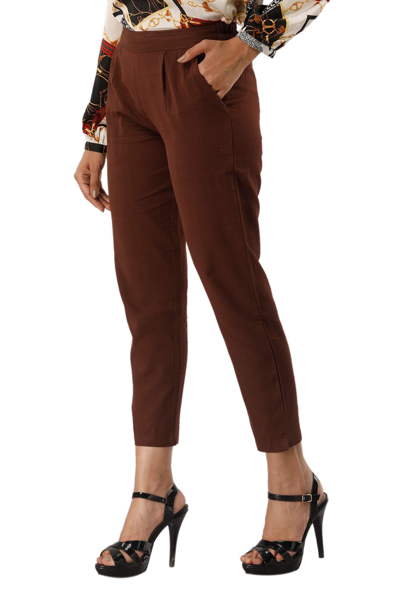 Digital Shopee Women Cotton Trouser Pant Regular Fit For Office School Formal Casual Daily Use Brown