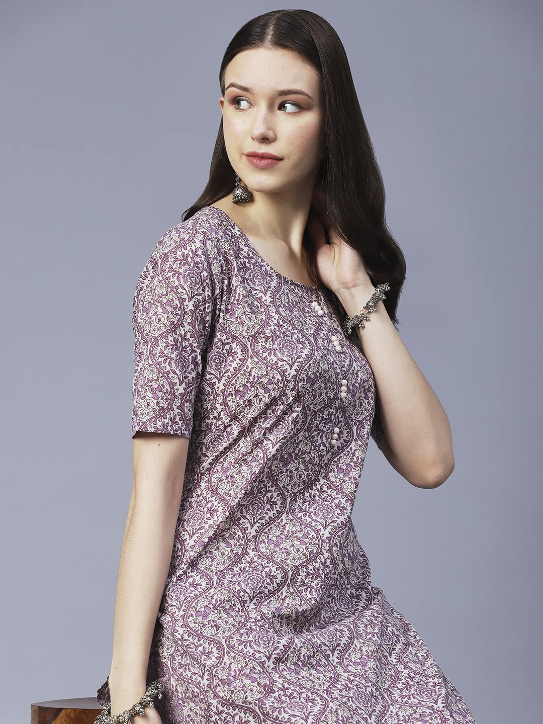 ANNI DESIGNER Womens Cotton Blend Straight Floral Printed Kurta and Pant (BATAKLI-Purple-SM_XL_ Purple_X-Large)