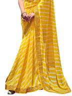 Satrani WomenS Leheriya Printed & Lace Georgette Saree With Unstitched Blouse Piece