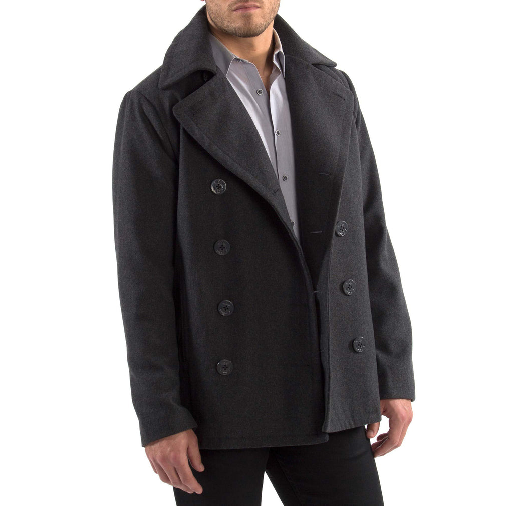 Alpine Swiss Mason Mens Wool Blend Classic Pea Coat Gray Medium