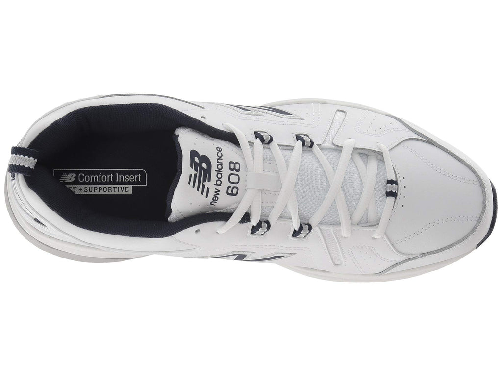 New Balance Men's 608 V5 Casual Comfort Cross Trainer, White/Navy, 10 Wide