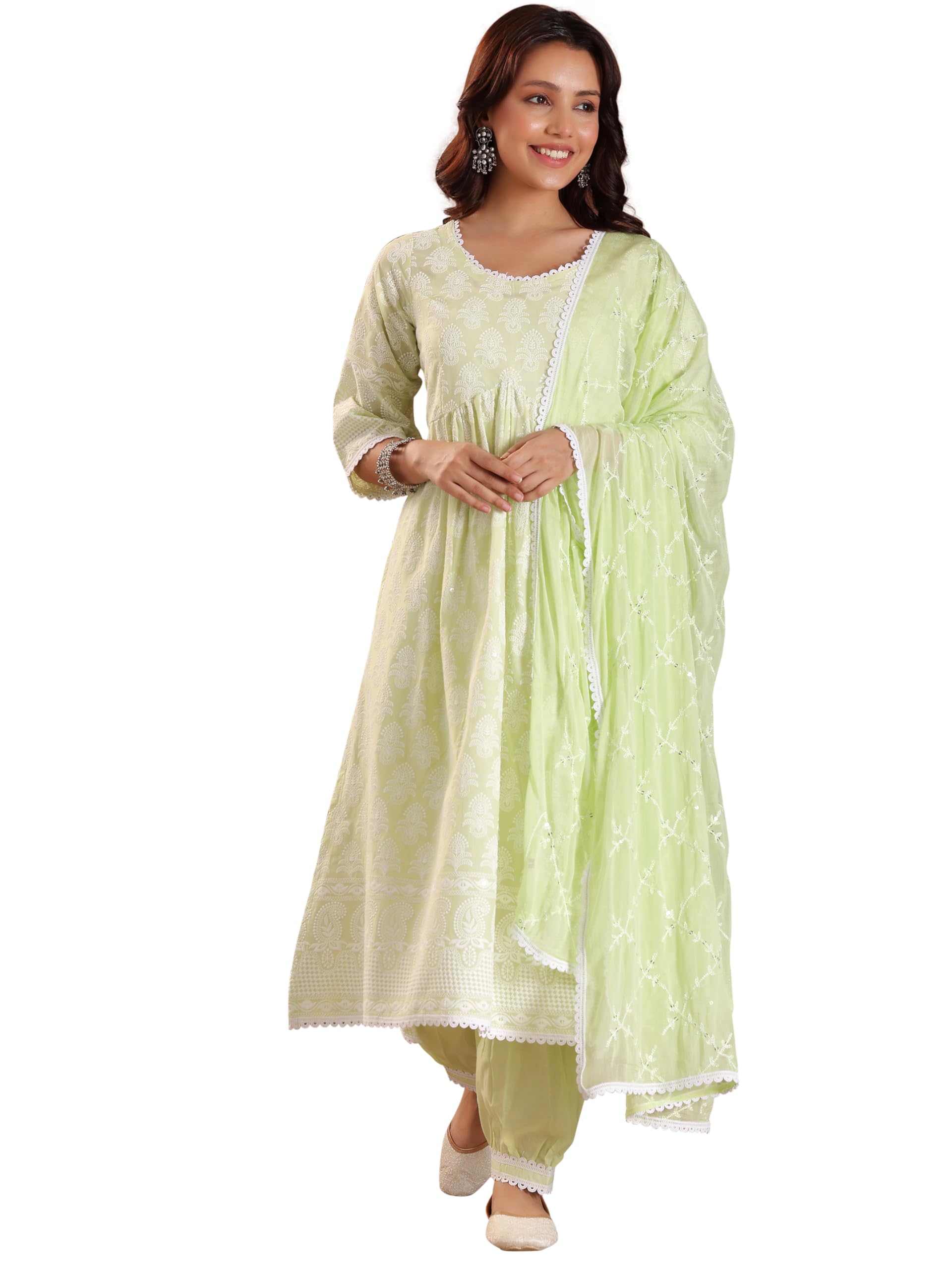 Libas Embroidered Pure Cotton A-Line Kurta With Salwar And Dupatta-35573S