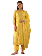 Libas WomenS Chanderi Silk Embroidered Kurta Set (49469 Mustard