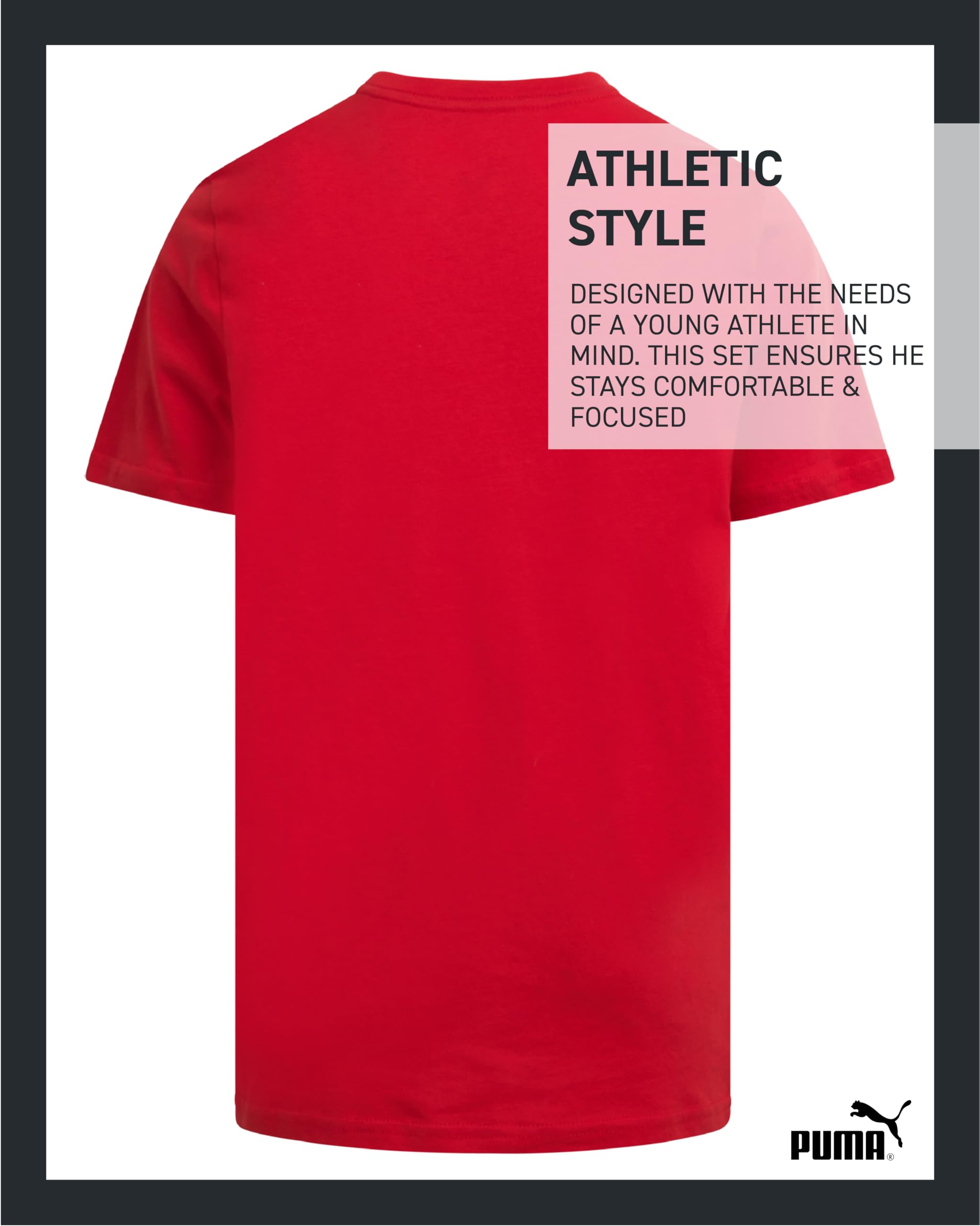 PUMA Boys' T-Shirt - Cat Logo T-Shirt for Boys - Athletic Crewneck Short Sleeve Tee (S-XL), Size Large, Red/Black