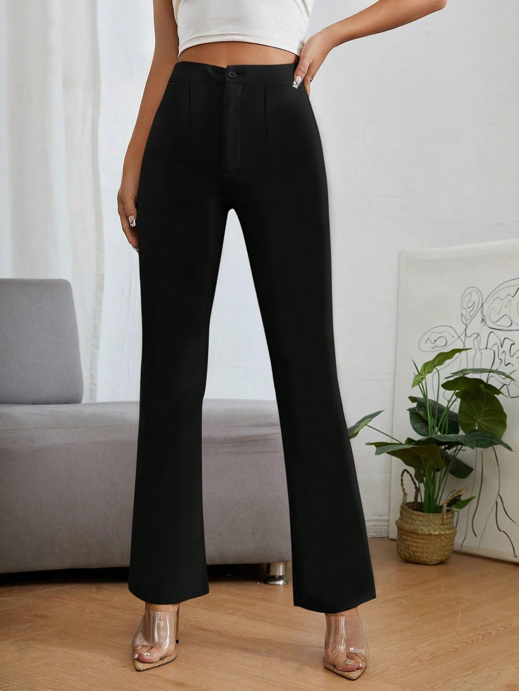Toochki Women Spandex Black Pant Stretchable Slim Fit Trouser for Office School Formal Casual