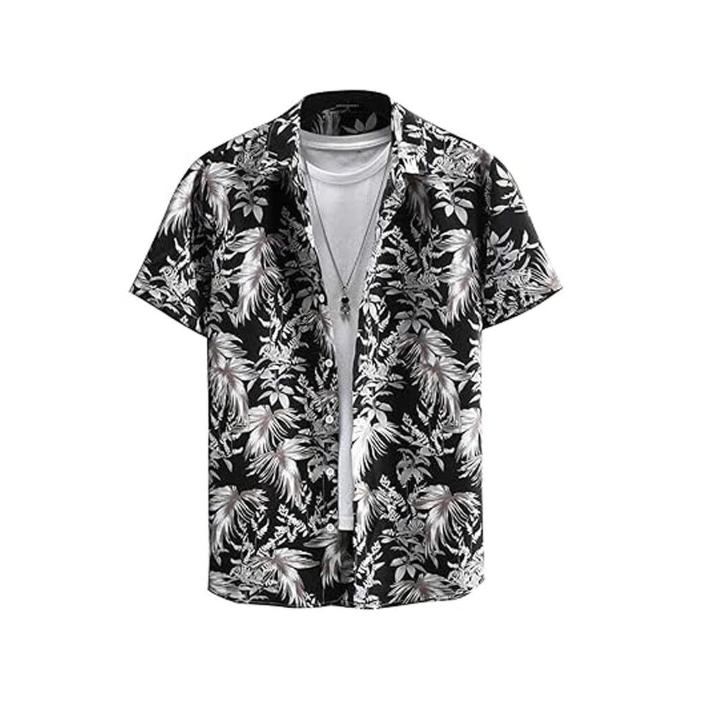 Rebelify MenS Lycra Bland Shirt With Half Sleeves Button Down Closure Round Collar Neck Printed Pattern Relaxed Fit And Standar