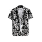 Rebelify MenS Lycra Bland Shirt With Half Sleeves Button Down Closure Round Collar Neck Printed Pattern Relaxed Fit And Standar