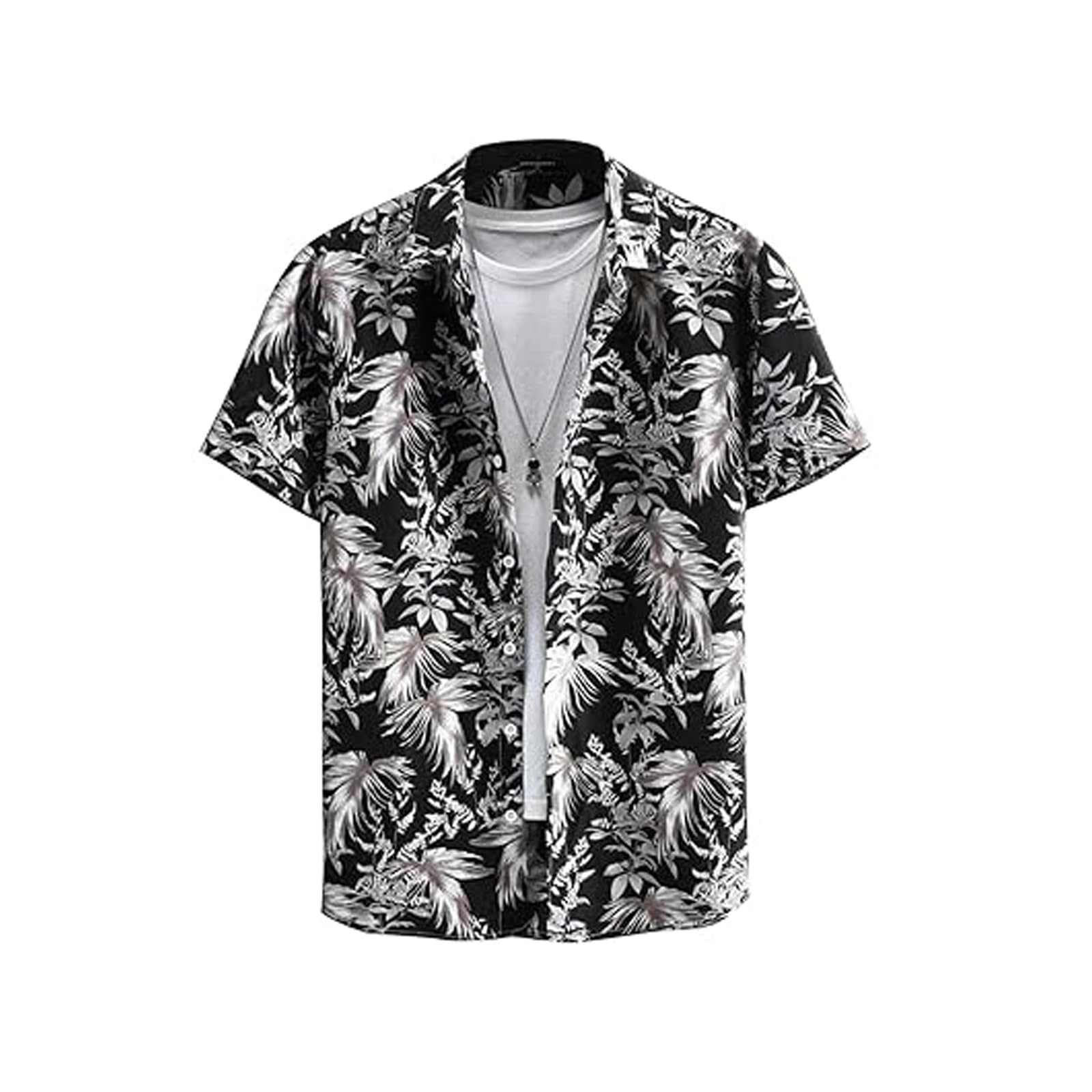Rebelify MenS Lycra Bland Shirt With Half Sleeves Button Down Closure Round Collar Neck Printed Pattern Relaxed Fit And Standar