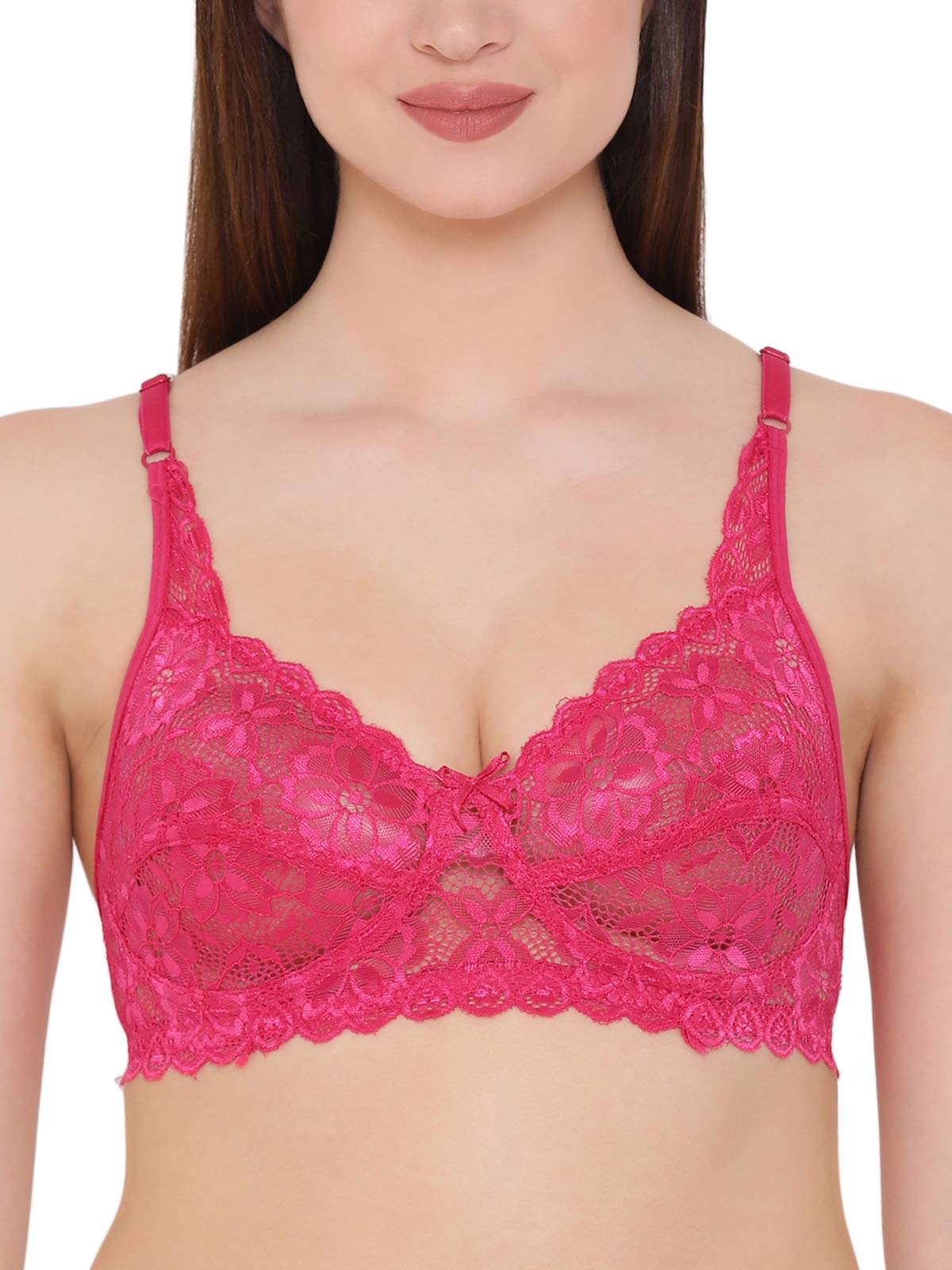 Clovia Womens Net Non Padded Wire Free Full Coverage Bra Pink