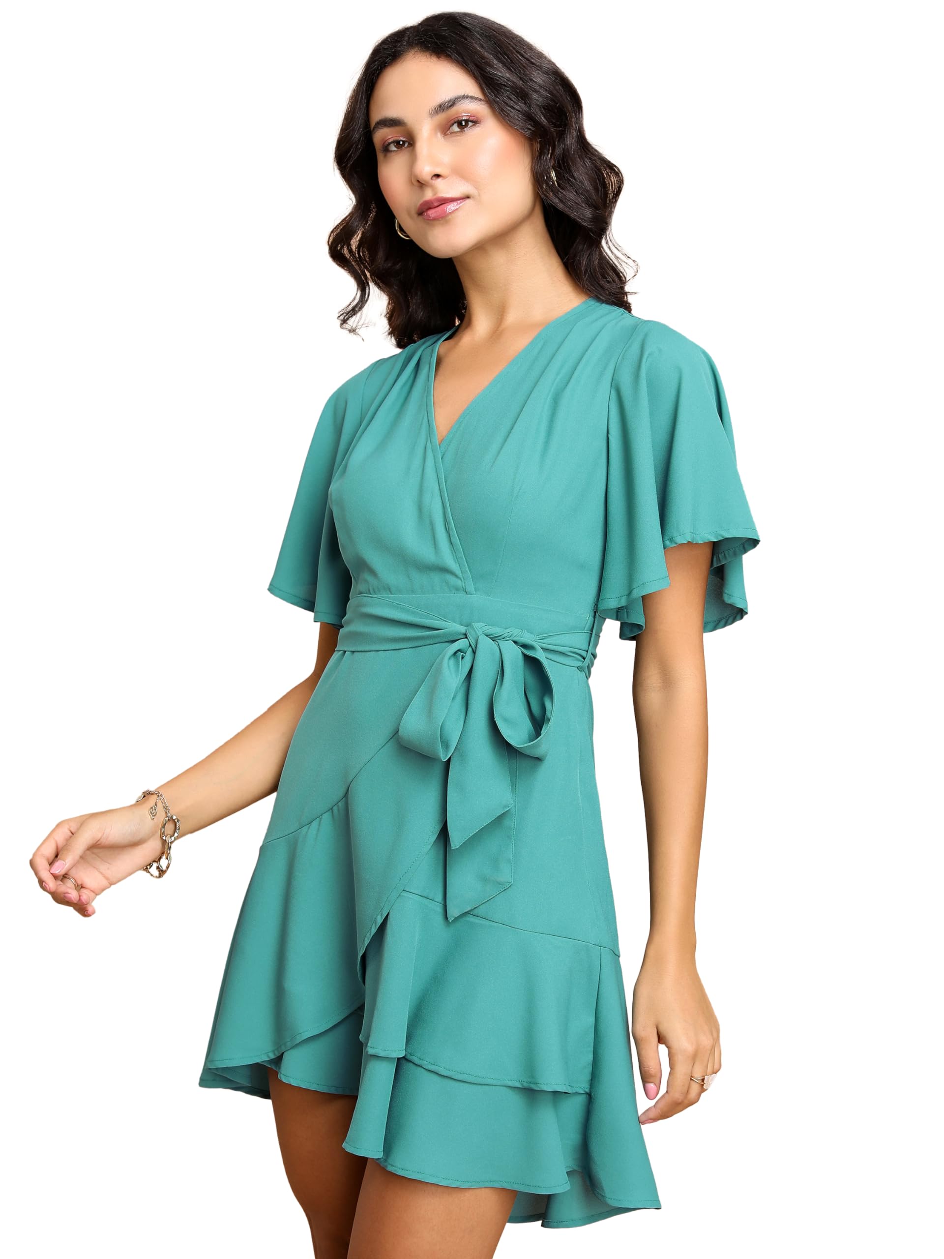 Ketch WomenS Cotton Blend Wrap Dress Knee-Length Khj6000480_Sea Green