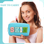 Sanwuta 4 Pcs Hair Face Skin Travel Bag Set Preppy Makeup Pouch PU Leather Skincare Bag Waterproof Cosmetic Organizer Birthday