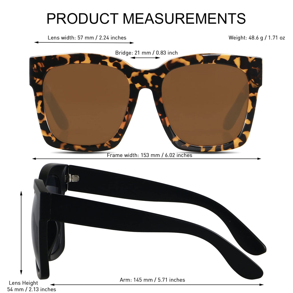 ANDWOOD Oversized Sunglasses for Women Big Large Square Wide Frame Shades Retro Trendy Fashion UV Protection Matte Black Tortois