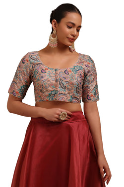 Soch Women Art Silk Floral Print Padded Blouse with Zari
