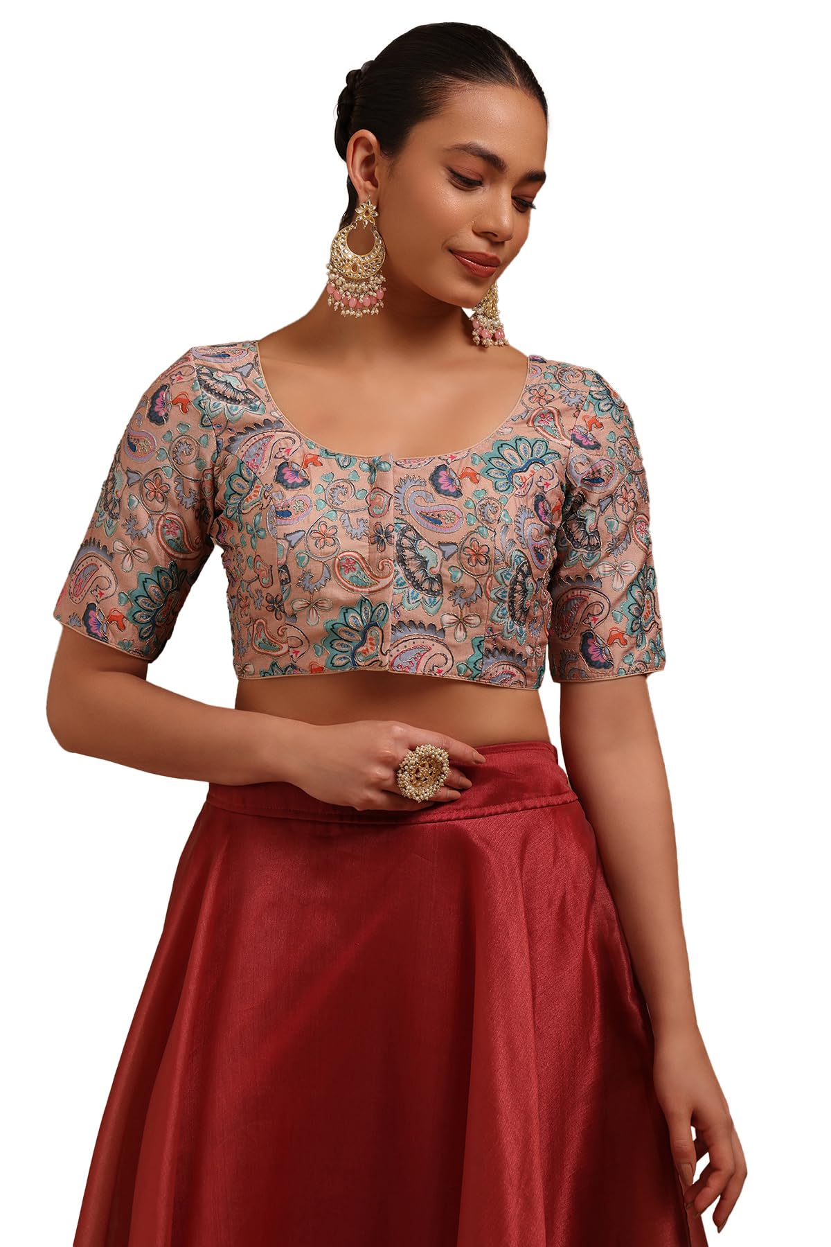 Soch Women Art Silk Floral Print Padded Blouse with Zari